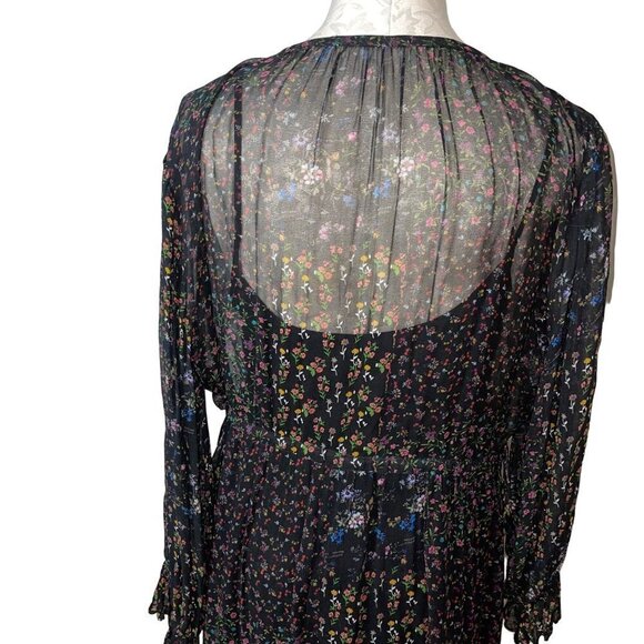 Ne Quittez Pas Womens Maxi Dress Size Small Black Chiffon Floral Pure Rayon Slip - Picture 8 of 16